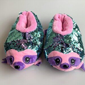 BUILD A BEAR RACCOON FLIP SEQUIN SLIPPERS MEDIUM 13-1